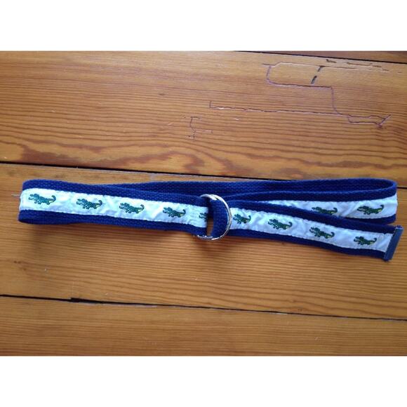Vtg New England Preppy Crocodile Alligator Ribbon Cotton Webbing O Ring Belt 37